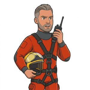 El rescatador de Seguridad Náutica hablando por un VHF portátil