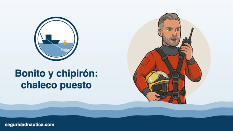 Ilustración: pesca del bonito y el chipirón con chaleco salvavidas — Seguridad Náutica
